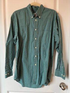 Brooks Brothers Men’s Medium Navy and Green Plaid Long Sleeve Button Down